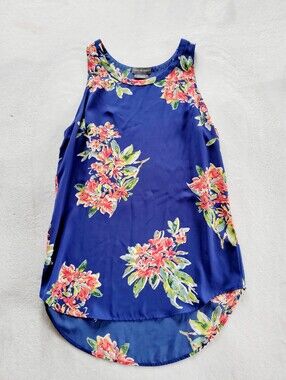 Van Heusen Womens Sleeveless Blouse Blue Floral High Low Hem Tank Top Size XS